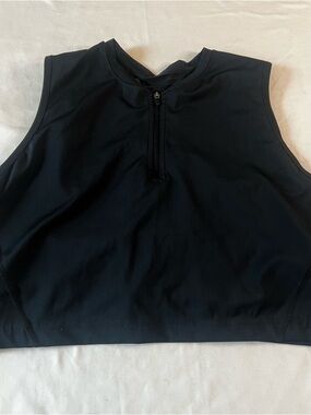 Nike Pro Dri Fit Cropped Tank Black XXL Zip Front High Neck Athletic Top